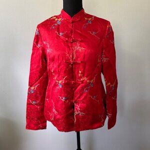 Vintage 60s Embroidered Asian Jacket Size Medium Red
